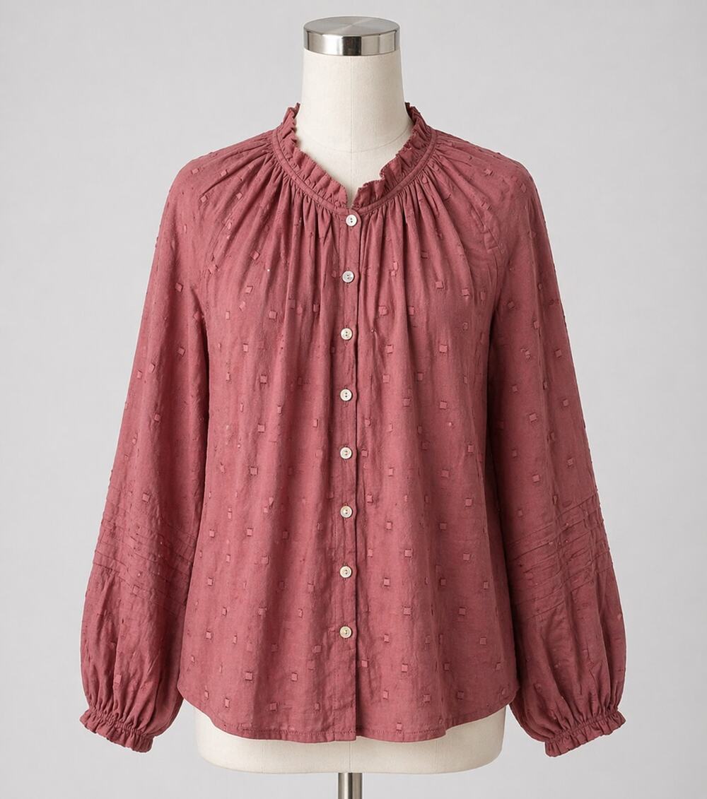 Anthropologie | Brown Button Down Shirt Cotton Long Sleeve Shirt Peasant Top S